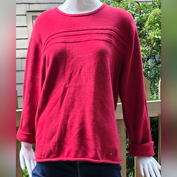 Tommy Hilfiger Women's Red Cotton Knit Pullover Sweater. Med - Picture 12 of 16